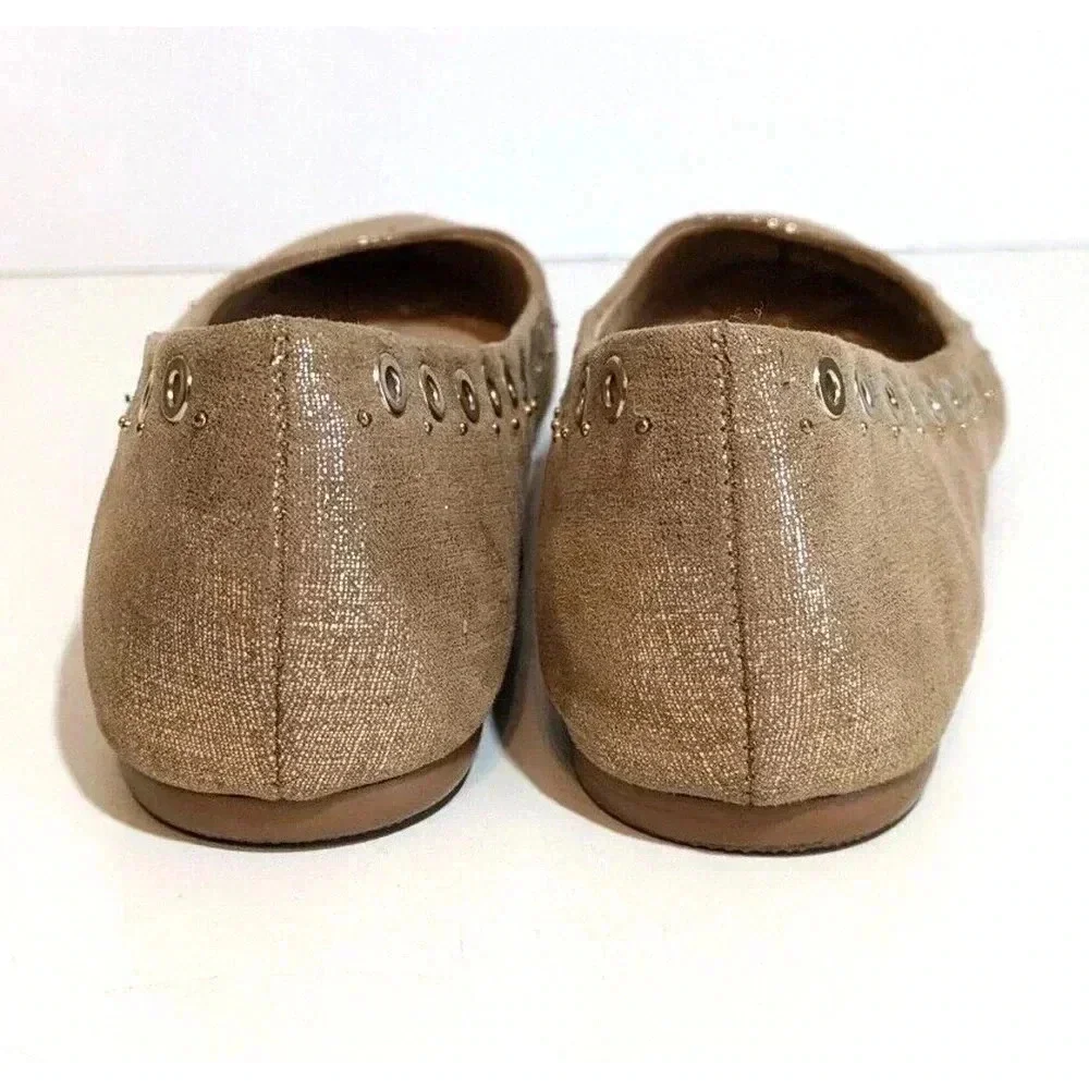 Studio Isola Metallic Gold Jacey Ballet Flats Size 7.5 Grommet Stud Details